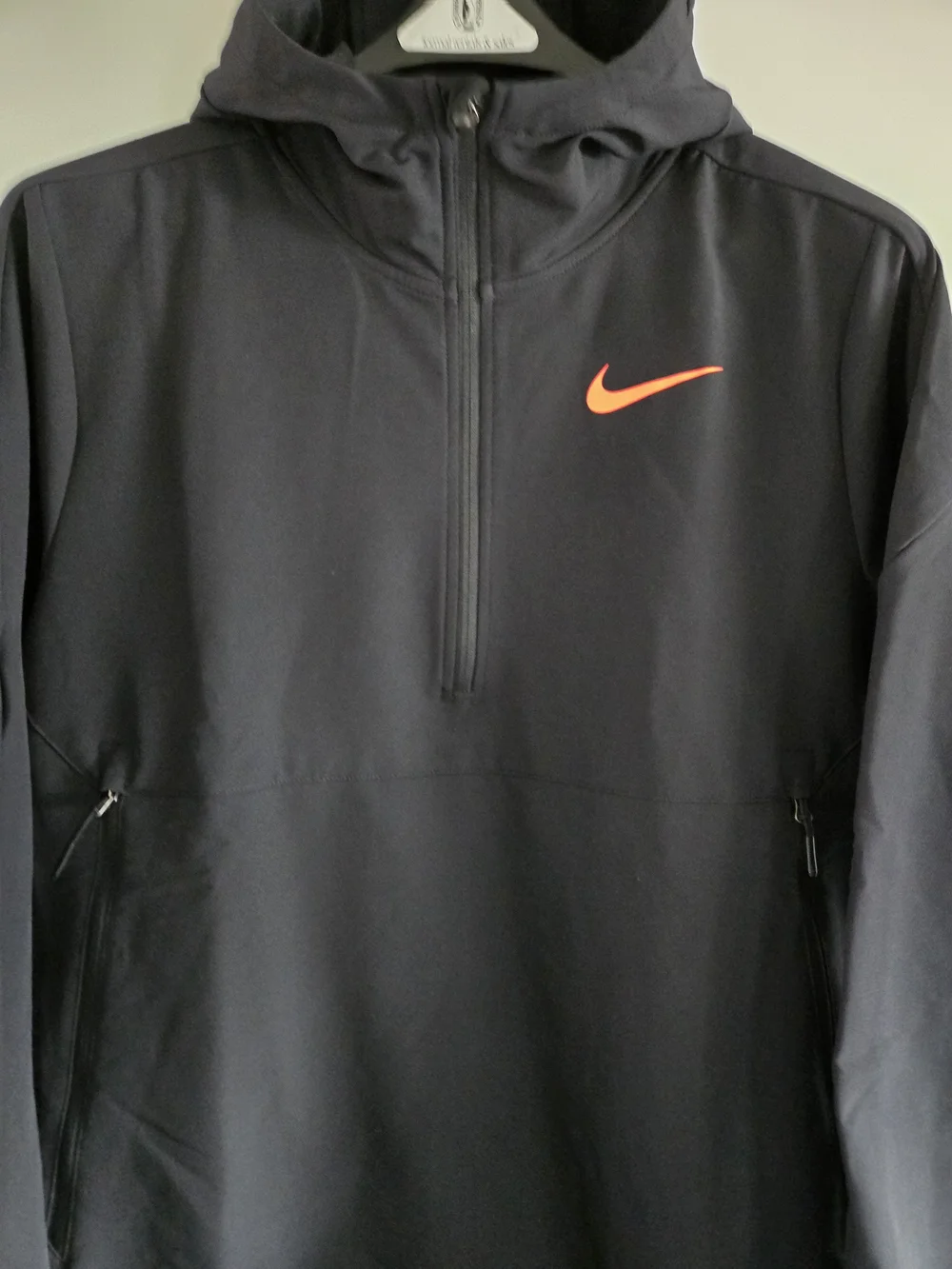 Nike Pro Black Half-Zip Hoodie with Coral Swoosh - Picture 8 of 11
